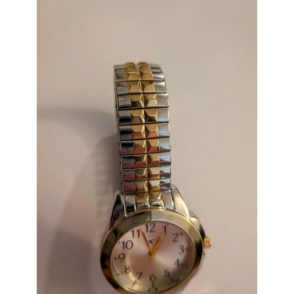 K Brand Womens Two Tone Gold Silver Expansion Band Watch Quartz Movement
